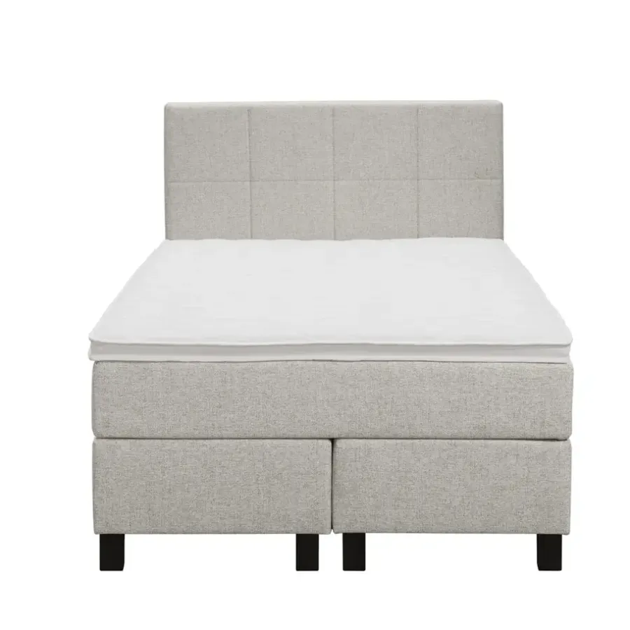 Leen Bakker Boxspring Liv geblokt - ecru - 120x200 cm - vierkante poot