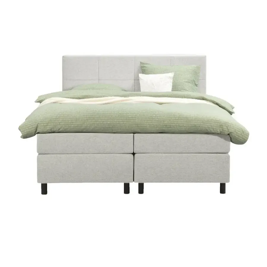 2-Persoons Boxsprings-Leen Bakker Boxspring Liv geblokt - ecru - 180x200 cm - ronde poot