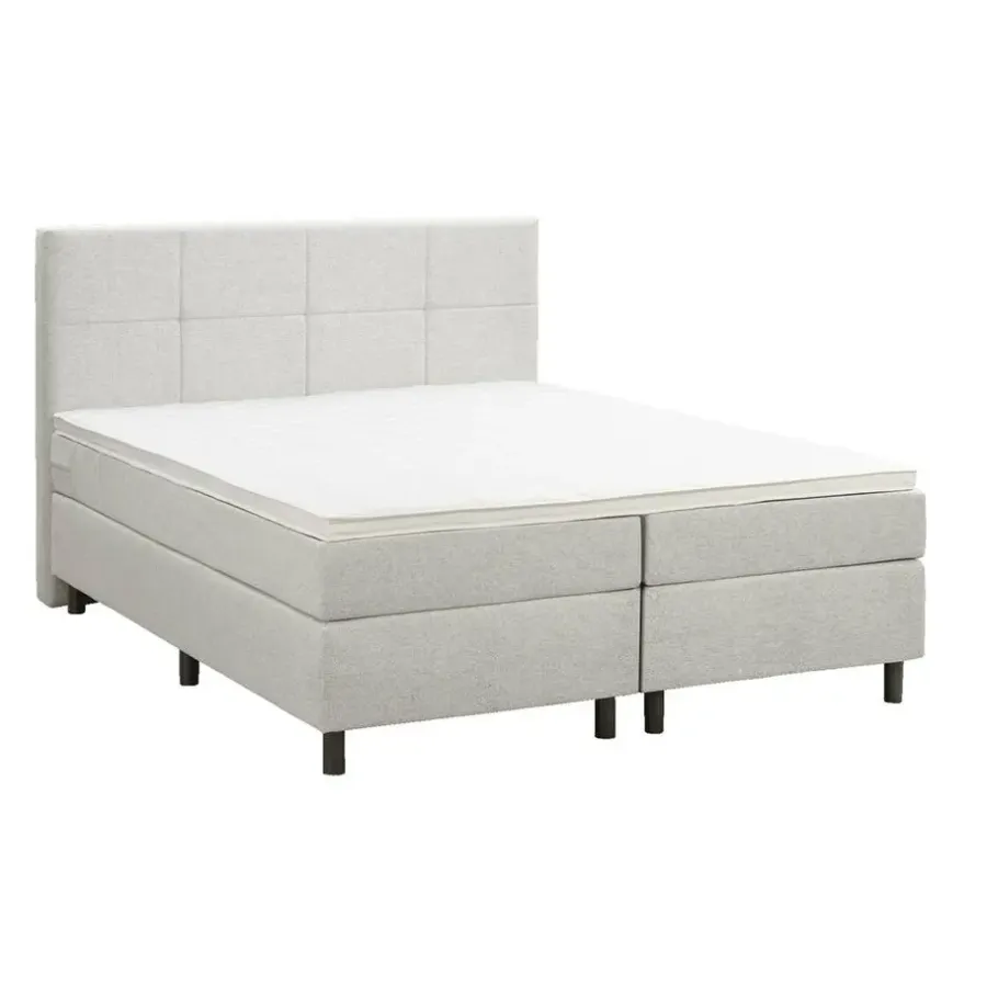 2-Persoons Boxsprings-Leen Bakker Boxspring Liv geblokt - ecru - 180x200 cm - ronde poot