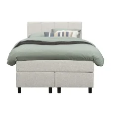 Leen Bakker Boxspring Liv geblokt - ecru - 120x200 cm - ronde poot