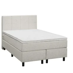 Leen Bakker Boxspring Liv geblokt - ecru - 120x200 cm - ronde poot