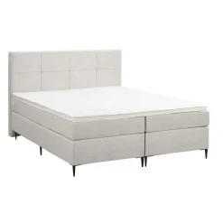 Leen Bakker Boxspring Liv geblokt - ecru - 160x200 cm - slanke poot