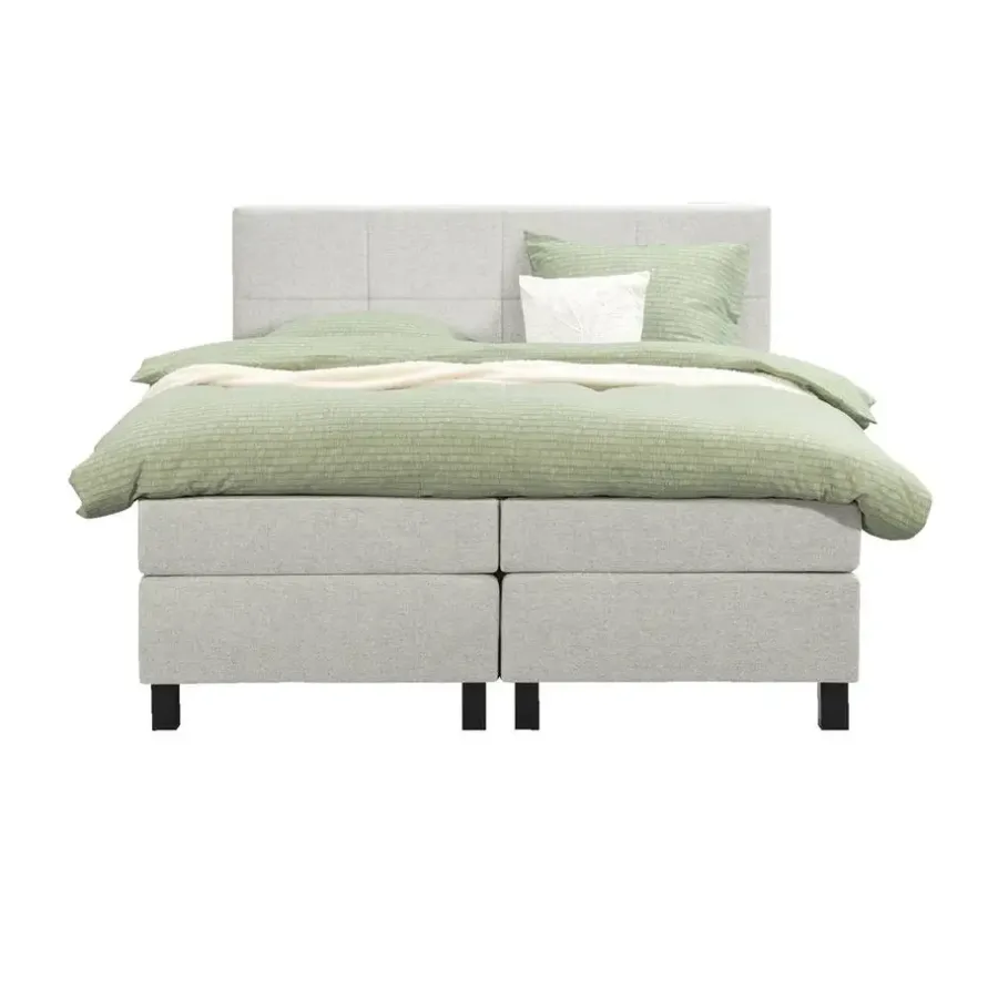 2-Persoons Boxsprings-Leen Bakker Boxspring Liv geblokt - ecru - 160x200 cm - vierkante poot