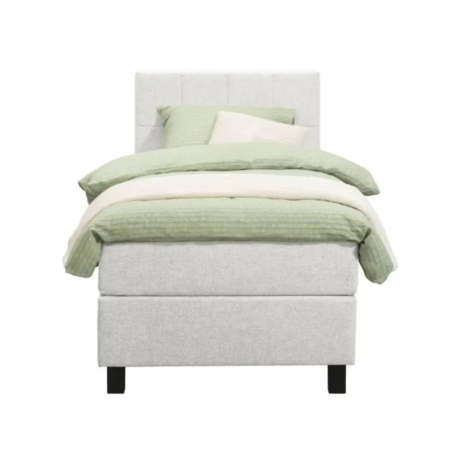 Leen Bakker Boxspring Liv geblokt - ecru - 90x200 cm - vierkante poot