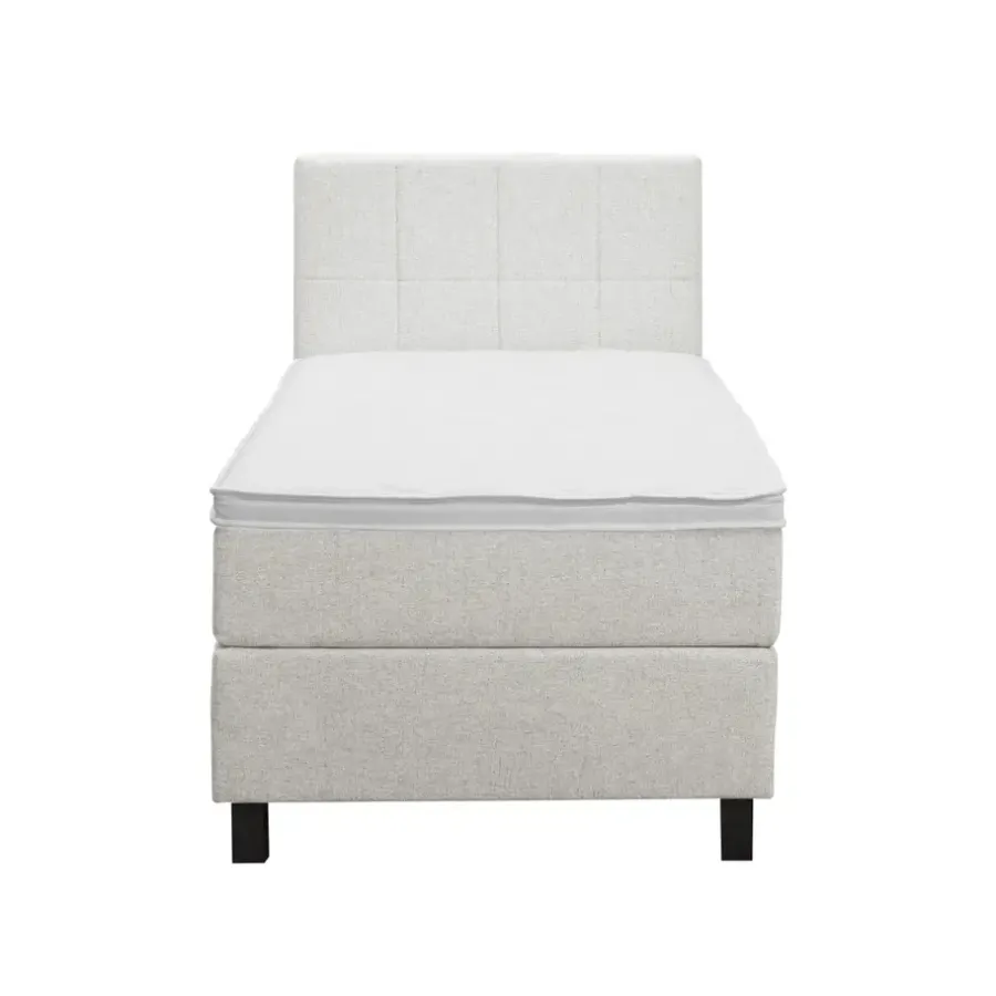 Leen Bakker Boxspring Liv geblokt - ecru - 90x200 cm - vierkante poot
