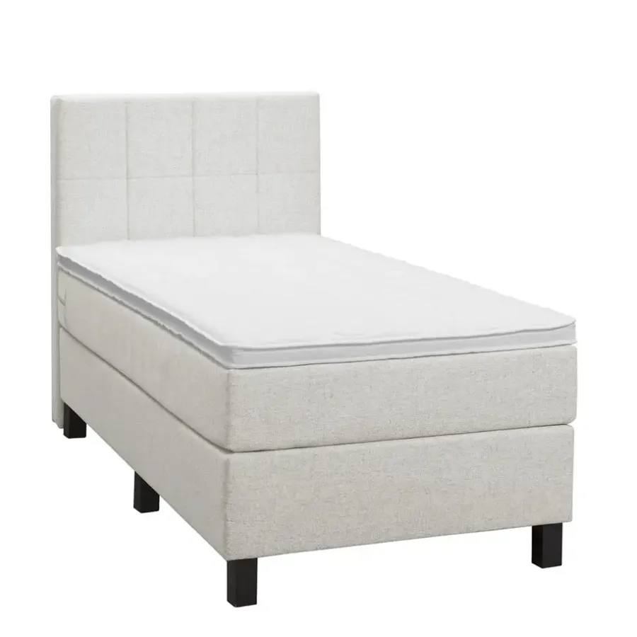 Leen Bakker Boxspring Liv geblokt - ecru - 90x200 cm - vierkante poot