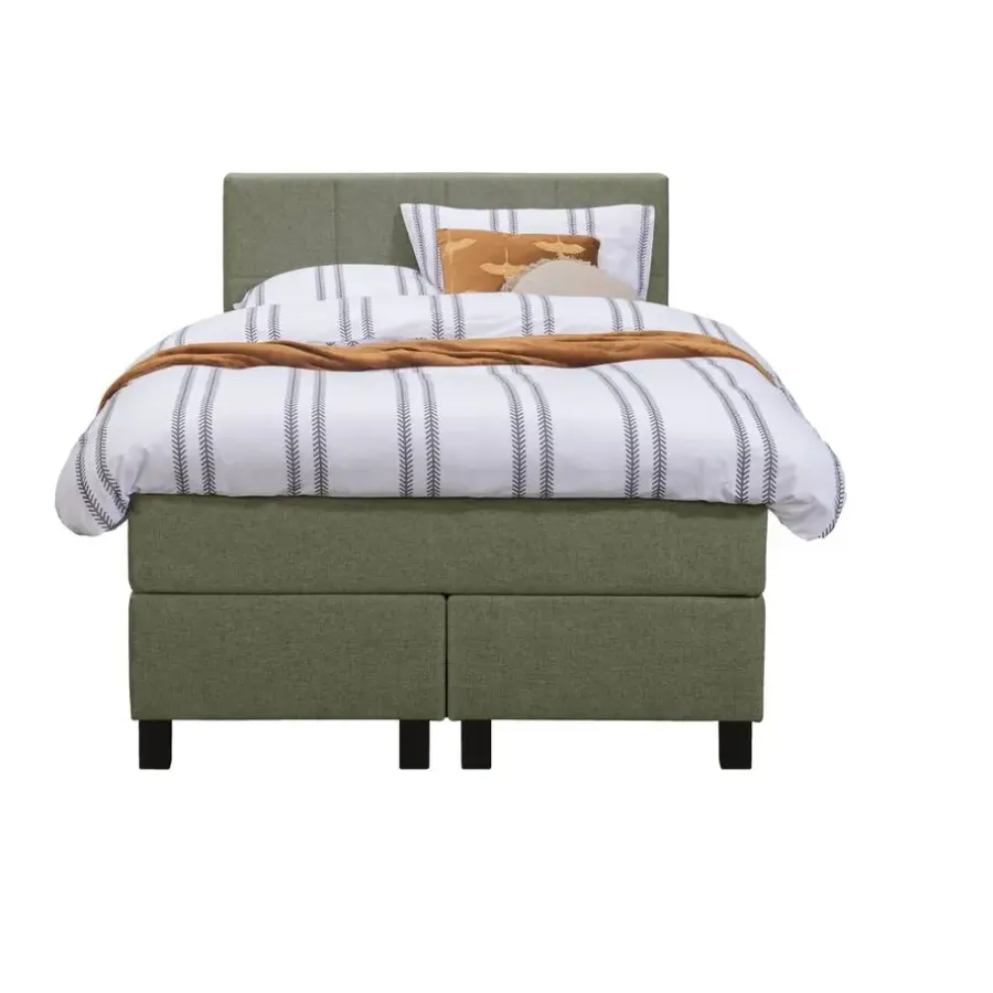 Leen Bakker Boxspring Liv geblokt - groen - 120x200 cm - vierkante poot