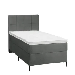 1-Persoons Boxsprings-Leen Bakker Boxspring Liv geblokt - grijs - 90x200 cm - slanke poot