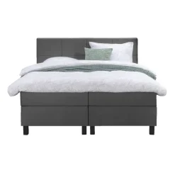 Leen Bakker Boxspring Liv geblokt - grijs - 180x200 cm - vierkante poot