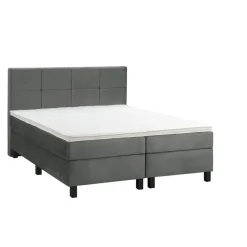 Leen Bakker Boxspring Liv geblokt - grijs - 180x200 cm - vierkante poot
