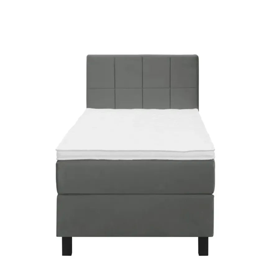1-Persoons Boxsprings-Leen Bakker Boxspring Liv geblokt - grijs - 90x200 cm - vierkante poot