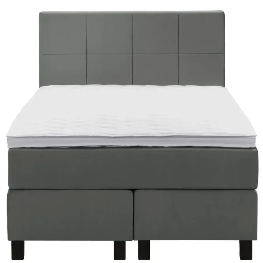 Leen Bakker Boxspring Liv geblokt - grijs - 120x200 cm - vierkante poot
