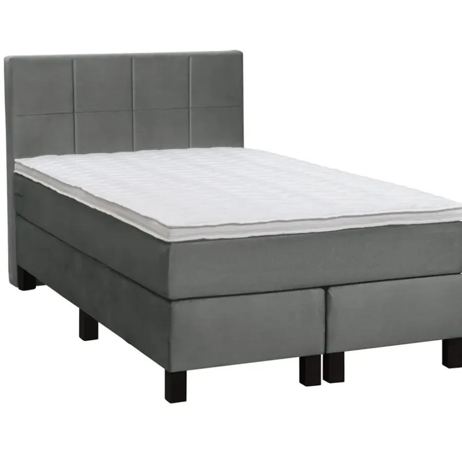 Leen Bakker Boxspring Liv geblokt - grijs - 120x200 cm - vierkante poot