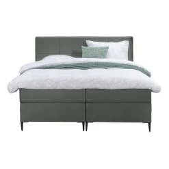Leen Bakker Boxspring Liv geblokt - grijs - 160x200 cm - slanke poot