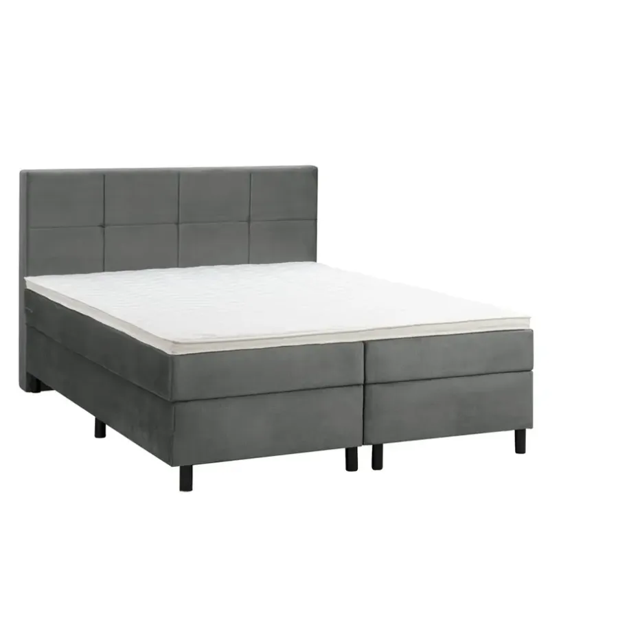 2-Persoons Boxsprings-Leen Bakker Boxspring Liv geblokt - grijs - 160x200 cm - ronde poot