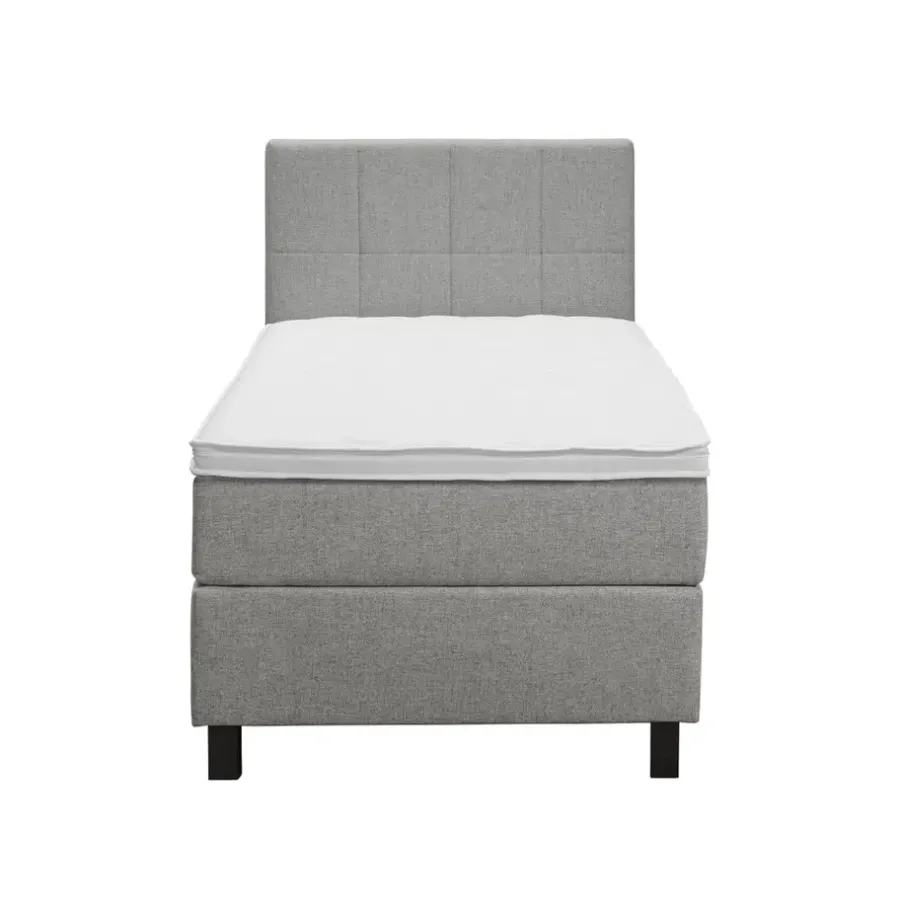 Leen Bakker Boxspring Liv geblokt - lichtgrijs - 90x200 cm - vierkante poot