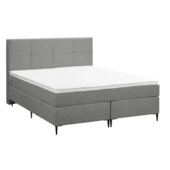 Leen Bakker Boxspring Liv geblokt - lichtgrijs - 140x200 cm - slanke poot