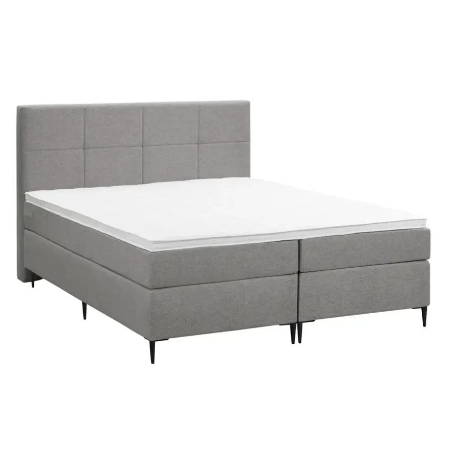2-Persoons Boxsprings-Leen Bakker Boxspring Liv geblokt - lichtgrijs - 180x200 cm - slanke poot