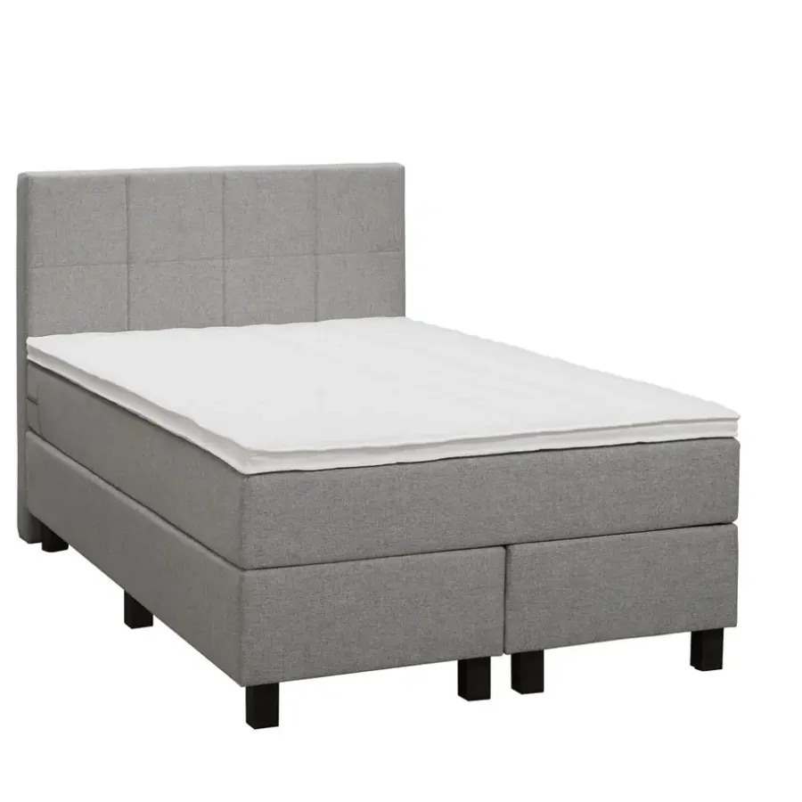 1-Persoons Boxsprings-Leen Bakker Boxspring Liv geblokt - lichtgrijs - 120x200 cm - vierkante poot