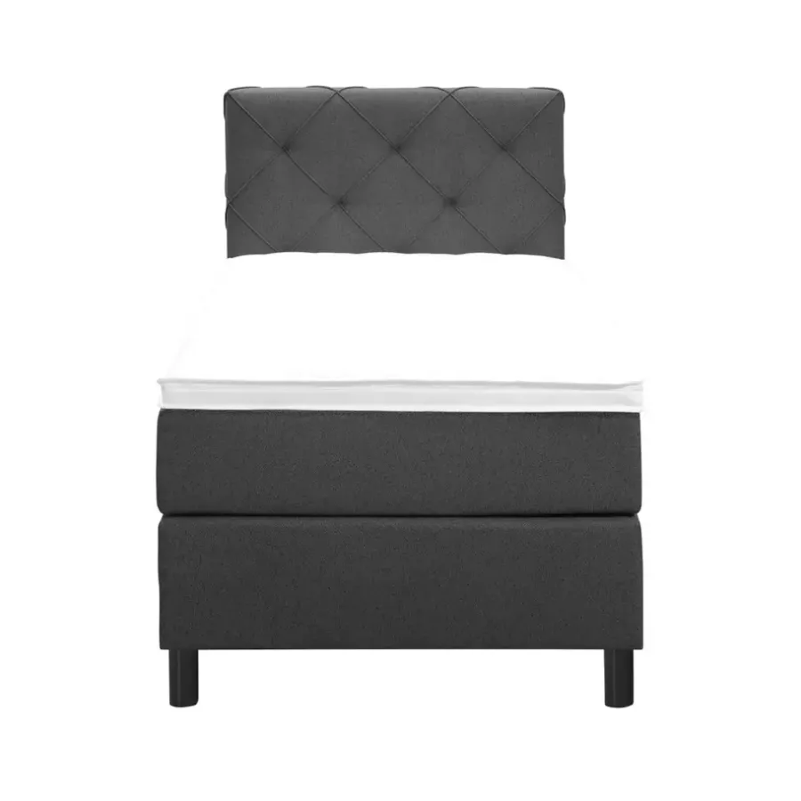 Leen Bakker Boxspring Liv geruit - antraciet - 90x200 cm - ronde poot