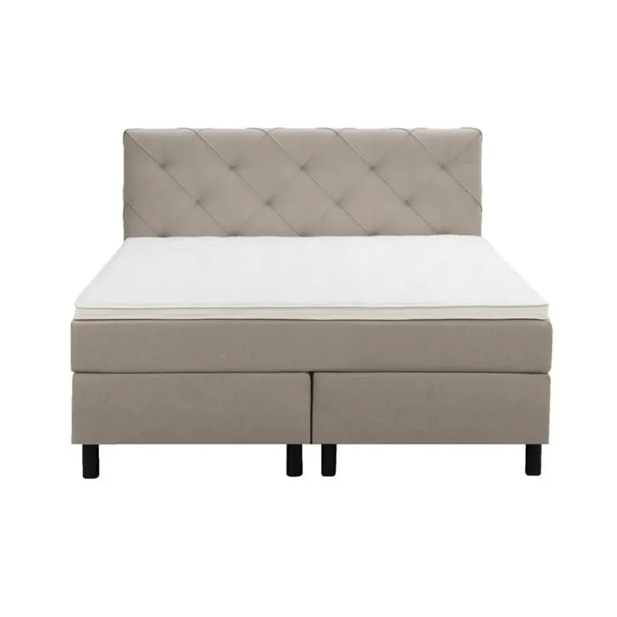 2-Persoons Boxsprings-Leen Bakker Boxspring Liv geruit - beige - 140x200 cm - ronde poot