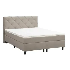 2-Persoons Boxsprings-Leen Bakker Boxspring Liv geruit - beige - 140x200 cm - ronde poot