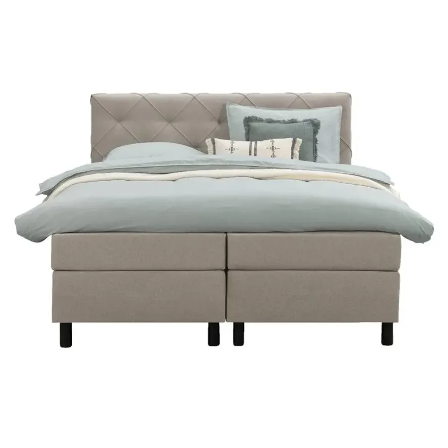 Leen Bakker Boxspring Liv geruit - beige - 160x200 cm - ronde poot