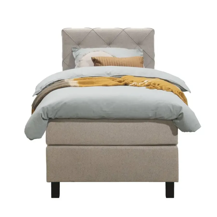 Leen Bakker Boxspring Liv geruit - beige - 90x200 cm - vierkante poot
