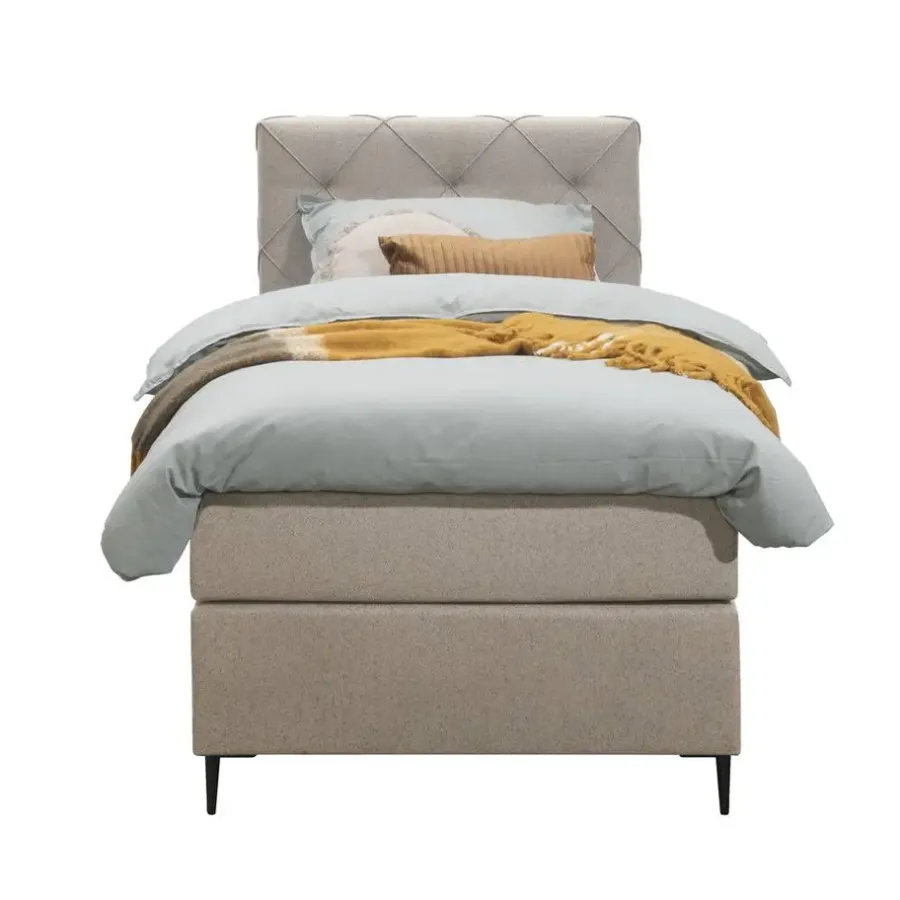 Leen Bakker Boxspring Liv geruit - beige - 90x200 cm - slanke poot