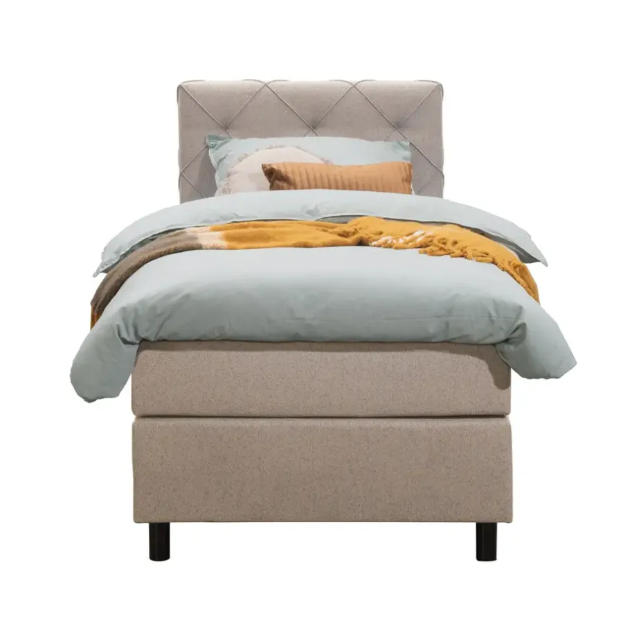 1-Persoons Boxsprings-Leen Bakker Boxspring Liv geruit - beige - 90x200 cm - ronde poot
