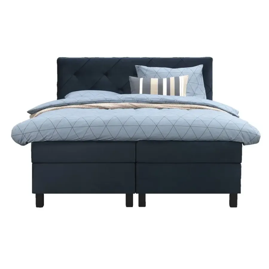 Leen Bakker Boxspring Liv geruit - blauw - 180x200 cm - vierkante poot