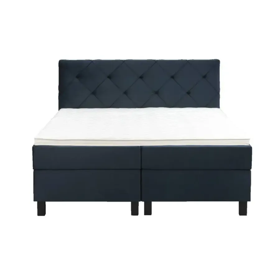 Leen Bakker Boxspring Liv geruit - blauw - 180x200 cm - vierkante poot