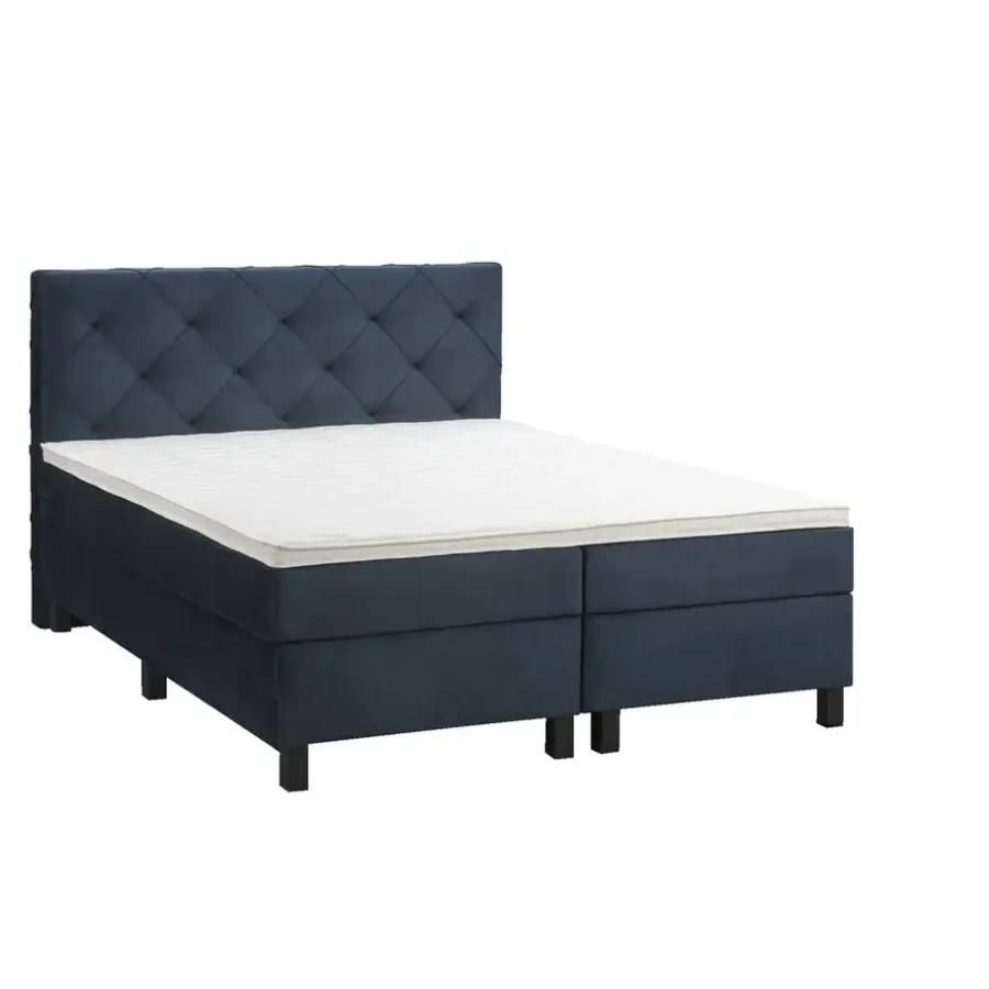 Leen Bakker Boxspring Liv geruit - blauw - 180x200 cm - vierkante poot