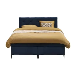 Leen Bakker Boxspring Liv geruit - blauw - 140x200 cm - slanke poot