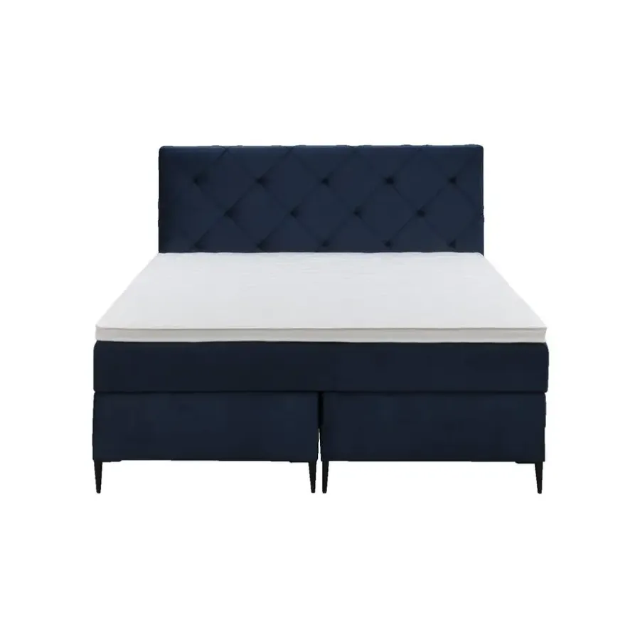 Leen Bakker Boxspring Liv geruit - blauw - 140x200 cm - slanke poot