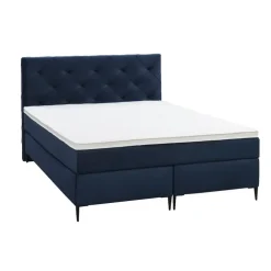 Leen Bakker Boxspring Liv geruit - blauw - 140x200 cm - slanke poot