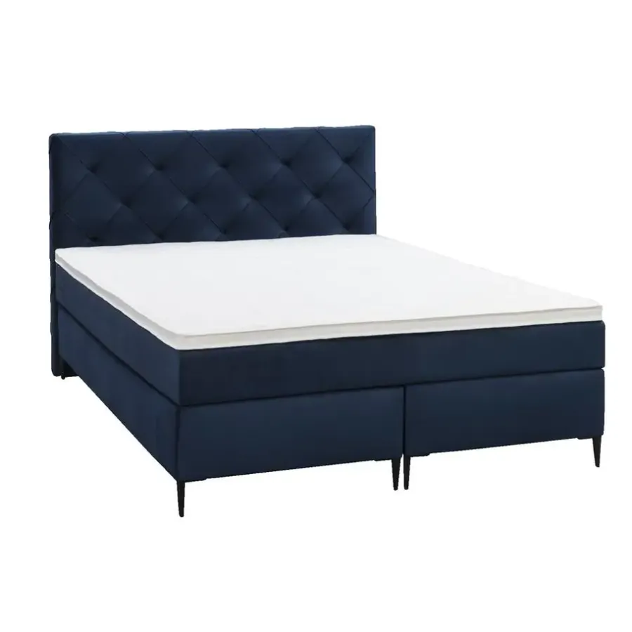 Leen Bakker Boxspring Liv geruit - blauw - 140x200 cm - slanke poot