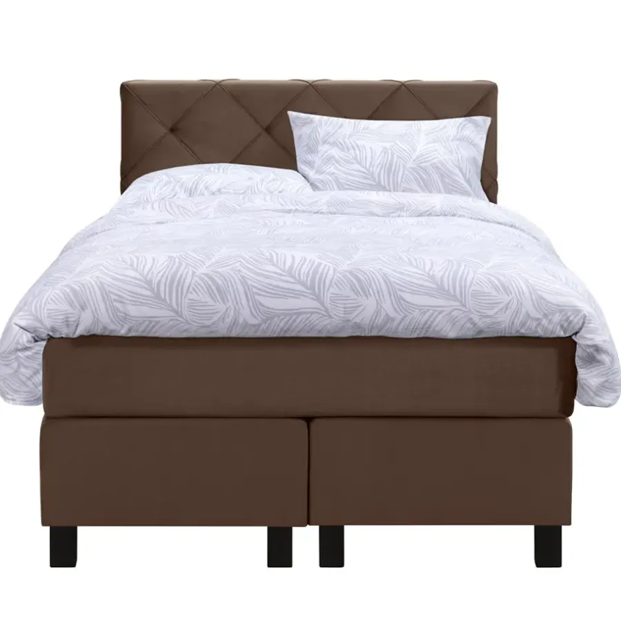 Leen Bakker Boxspring Liv geruit - bruin - 120x200 cm - vierkante poot
