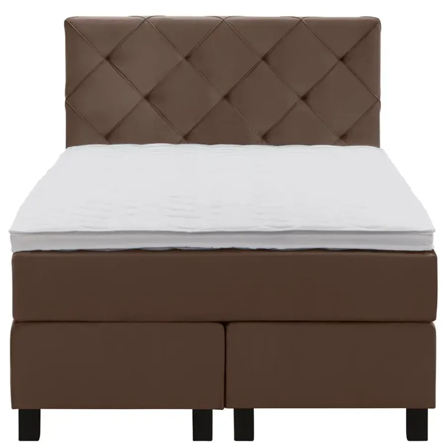 Leen Bakker Boxspring Liv geruit - bruin - 120x200 cm - vierkante poot