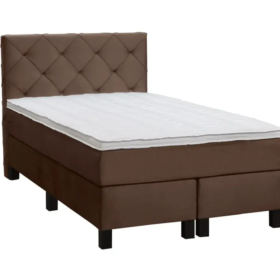Leen Bakker Boxspring Liv geruit - bruin - 120x200 cm - vierkante poot