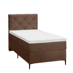 1-Persoons Boxsprings-Leen Bakker Boxspring Liv geruit - bruin - 90x200 cm - slanke poot