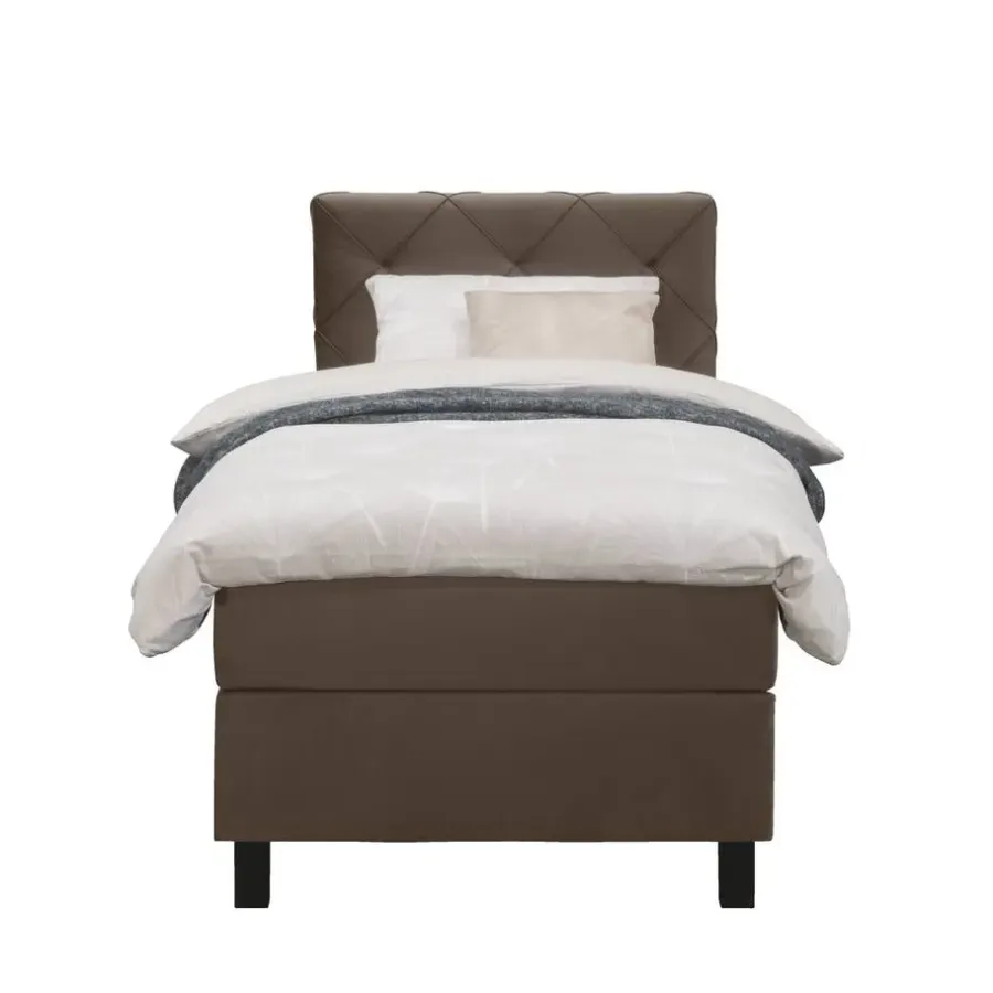 1-Persoons Boxsprings-Leen Bakker Boxspring Liv geruit - bruin - 90x200 cm - vierkante poot