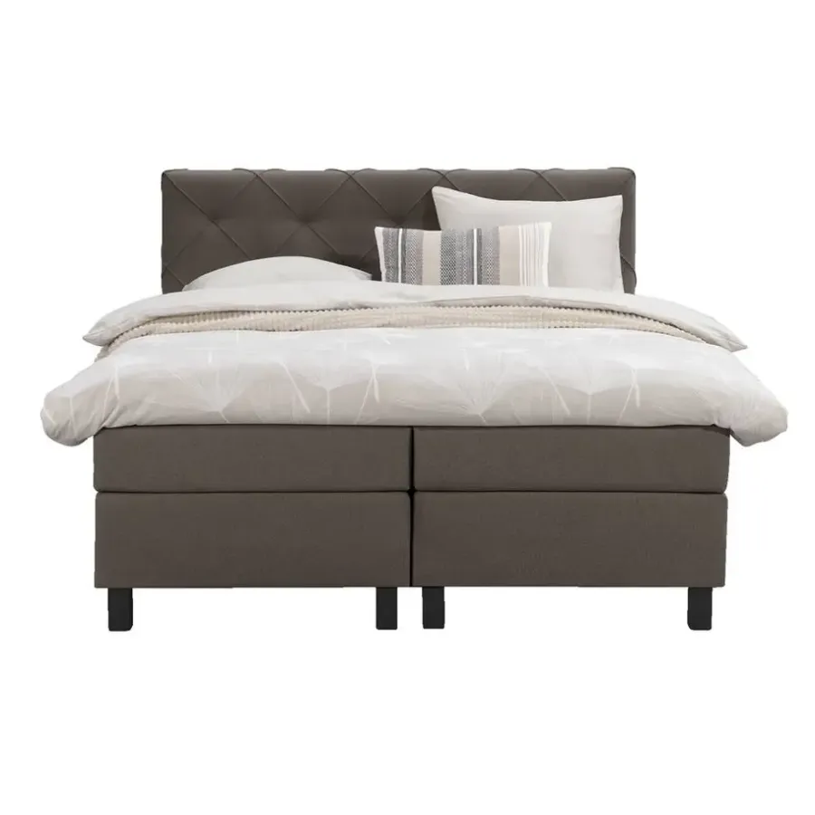 Leen Bakker Boxspring Liv geruit - donkerbruin - 180x200 cm - vierkante poot