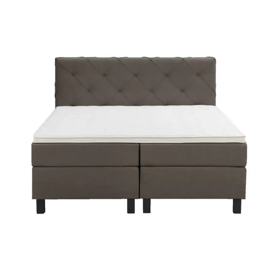 Leen Bakker Boxspring Liv geruit - donkerbruin - 180x200 cm - vierkante poot