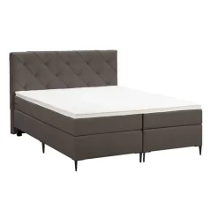 Leen Bakker Boxspring Liv geruit - donkerbruin - 160x200 cm - slanke poot