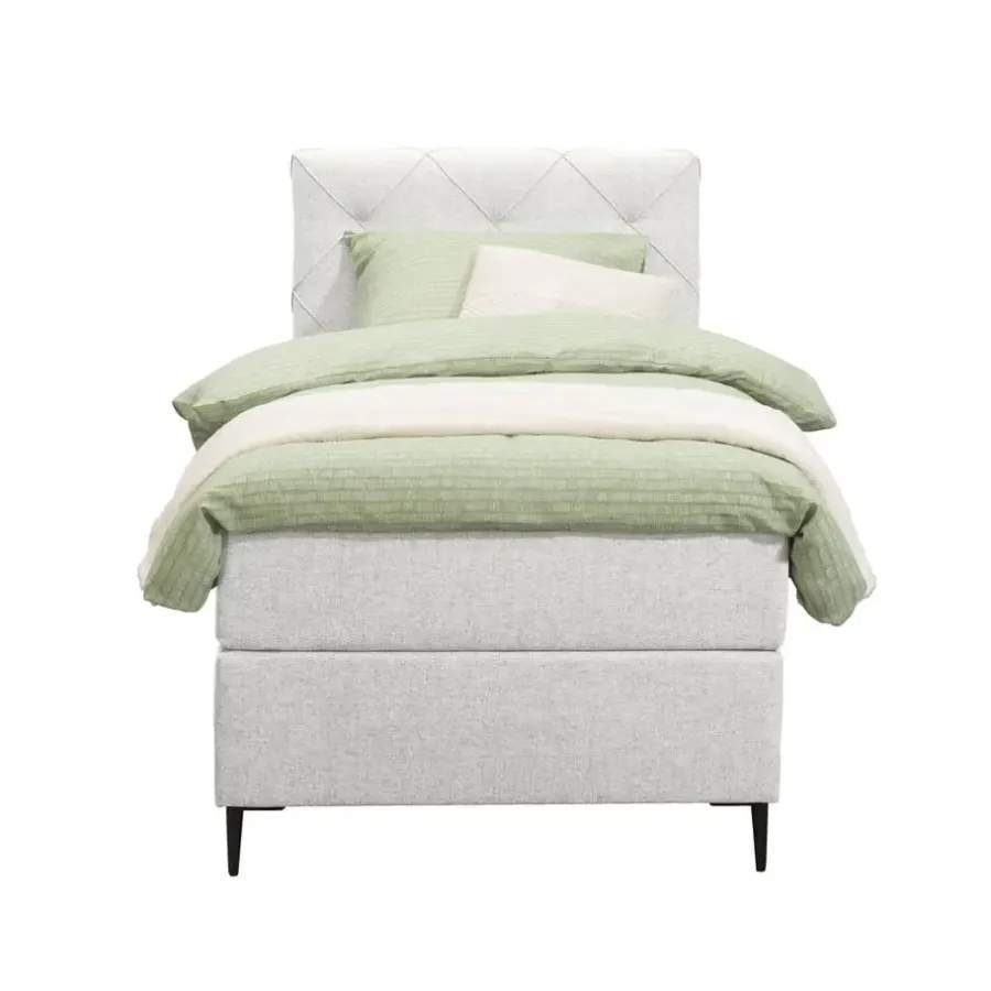 1-Persoons Boxsprings-Leen Bakker Boxspring Liv geruit - ecru - 90x200 cm - slanke poot