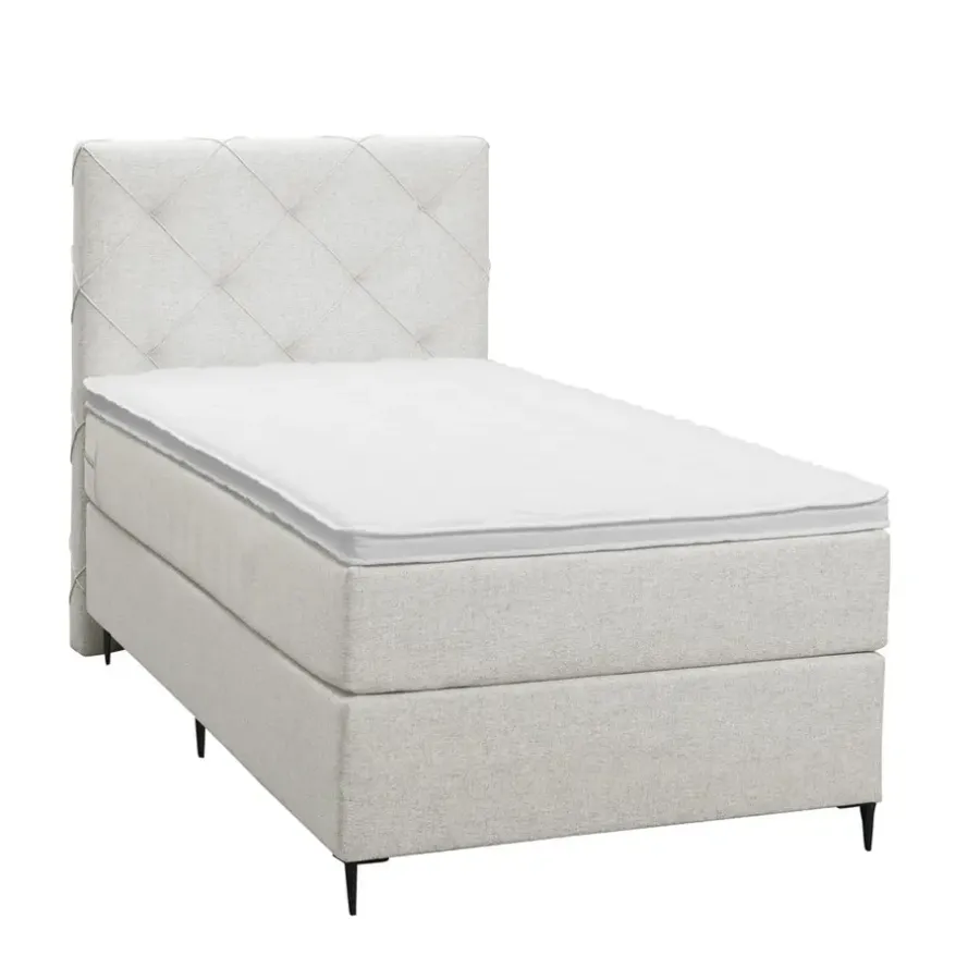 1-Persoons Boxsprings-Leen Bakker Boxspring Liv geruit - ecru - 90x200 cm - slanke poot