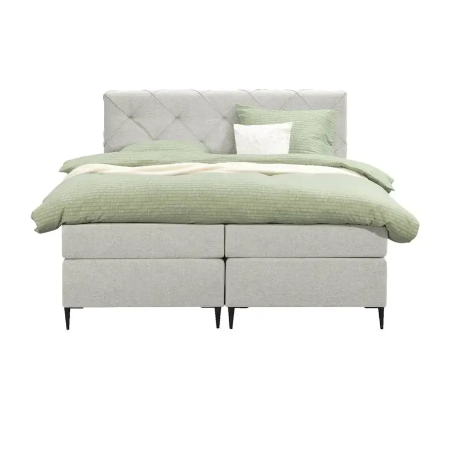 2-Persoons Boxsprings-Leen Bakker Boxspring Liv geruit - ecru - 160x200 cm - slanke poot