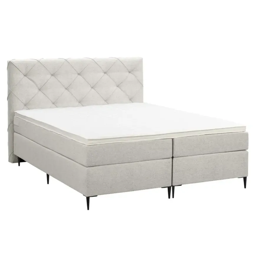 2-Persoons Boxsprings-Leen Bakker Boxspring Liv geruit - ecru - 160x200 cm - slanke poot