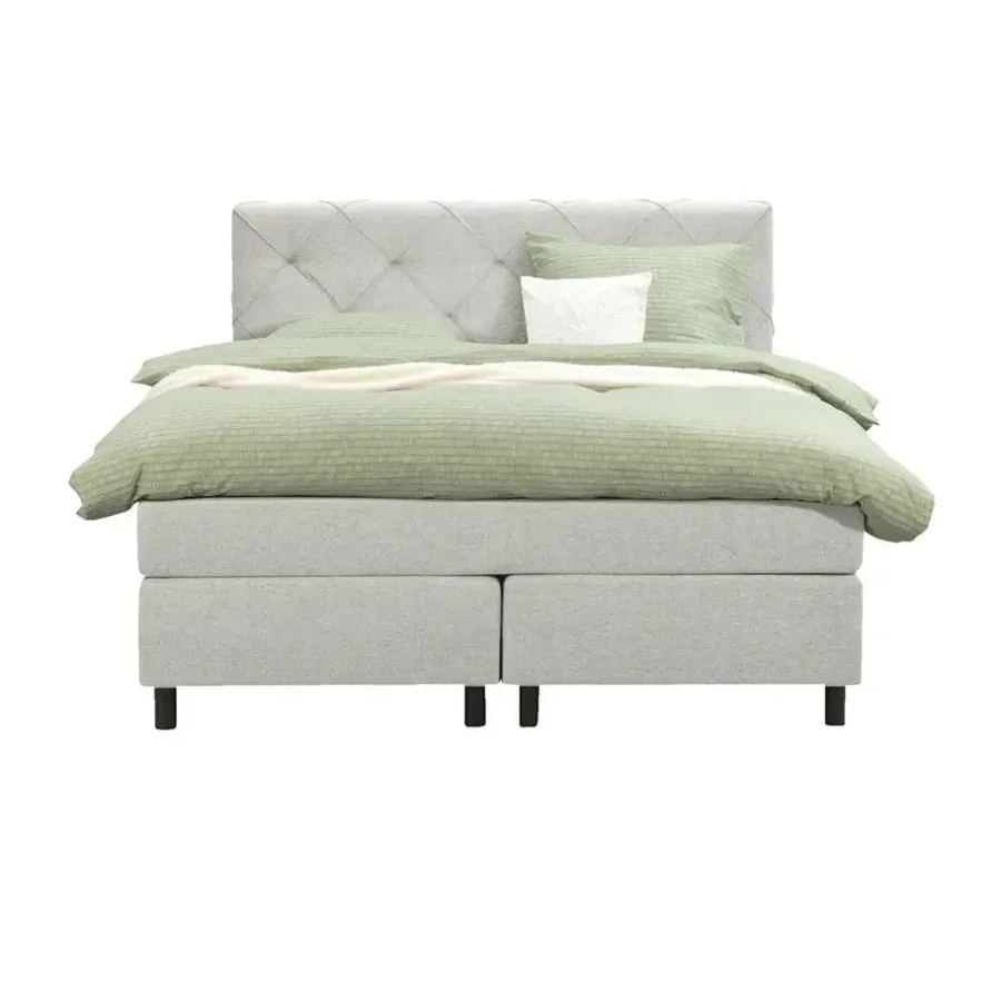 2-Persoons Boxsprings-Leen Bakker Boxspring Liv geruit - ecru - 140x200 cm - ronde poot